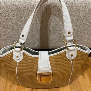 Michael Kors White Leather and Tan Woven Women’s Handbag